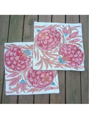Set Of Frontgate Alize Decor Pillow Covers Floral Applique 20"X 20"